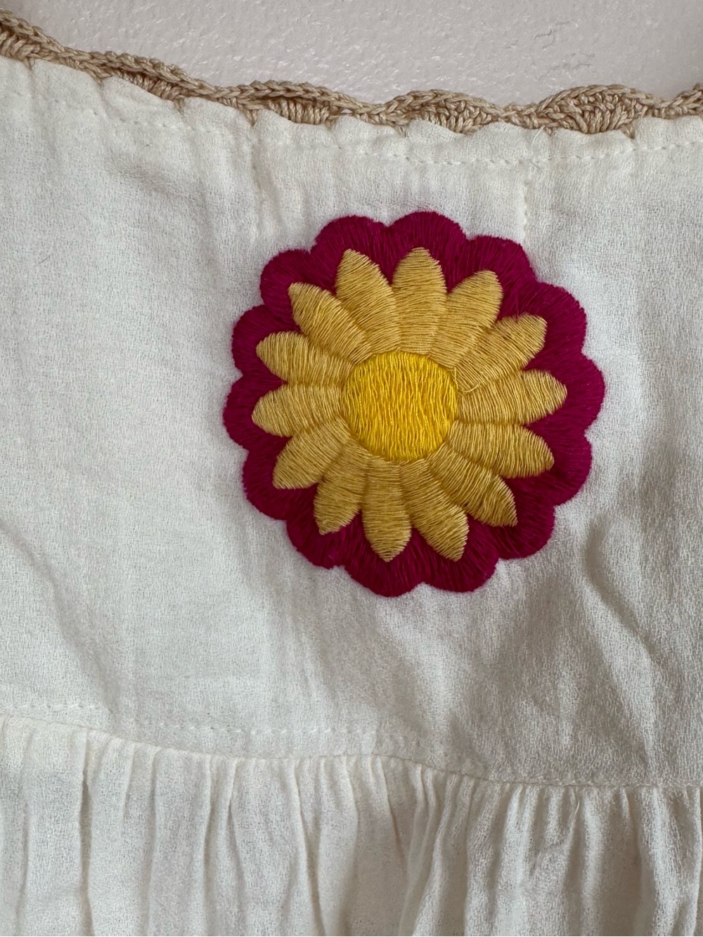 THML Boho Mexican Floral Embroidered Gauze Square Neck Cotton Top Cream - Medium - Picture 8 of 13